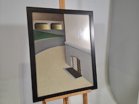 Schilderij, j. janssen, straathoek met rooster, 1961 - afbeelding 2 van  7