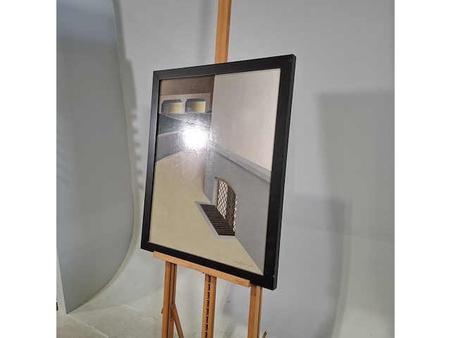 Schilderij, j. janssen, straathoek met rooster, 1961 - afbeelding 3 van  7