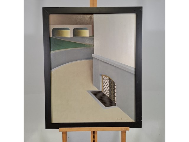 Schilderij, j. janssen, straathoek met rooster, 1961 - afbeelding 4 van  7