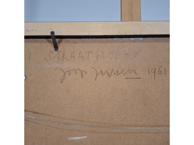 Schilderij, j. janssen, straathoek met rooster, 1961 - afbeelding 7 van  7