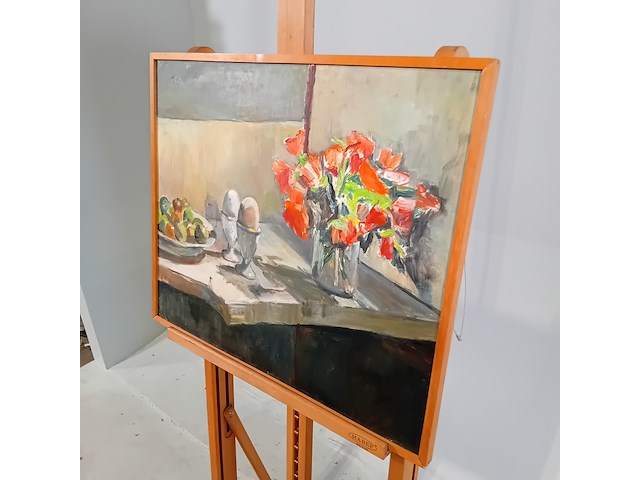 Schilderij, j. kokkelkoren, stilleven met eieren , 1981 - afbeelding 5 van  11