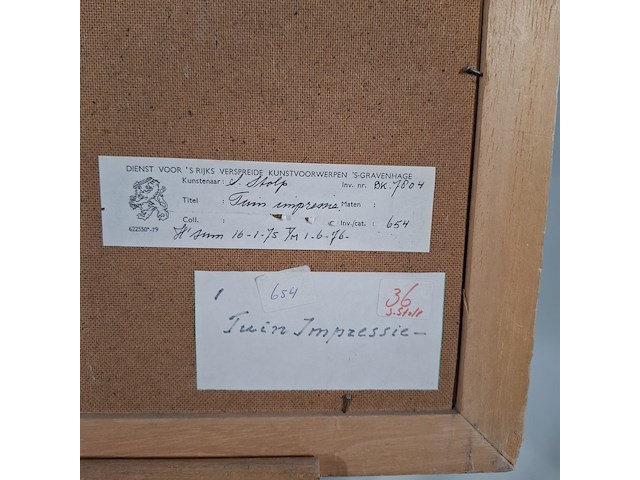 Schilderij, j. stolp, tuinimpressie, 1975 - afbeelding 7 van  7