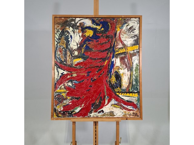 Schilderij, j. van dijk, dansend rood, 1961 - afbeelding 1 van  8