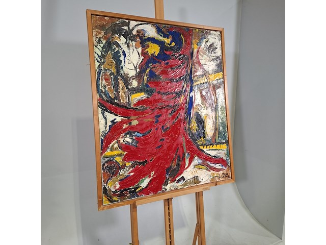 Schilderij, j. van dijk, dansend rood, 1961 - afbeelding 2 van  8