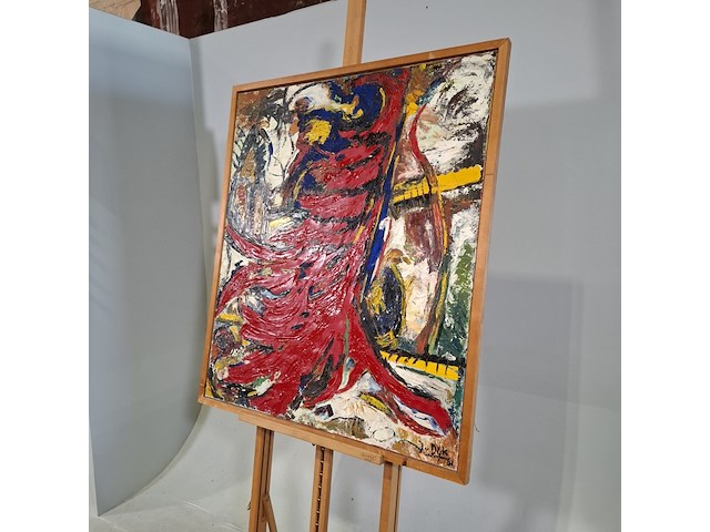 Schilderij, j. van dijk, dansend rood, 1961 - afbeelding 3 van  8