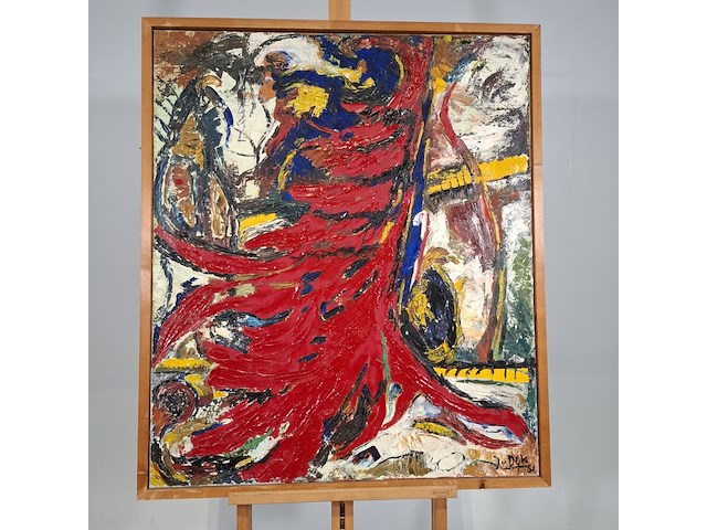 Schilderij, j. van dijk, dansend rood, 1961 - afbeelding 4 van  8