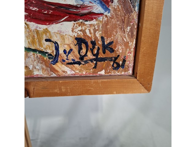 Schilderij, j. van dijk, dansend rood, 1961 - afbeelding 5 van  8