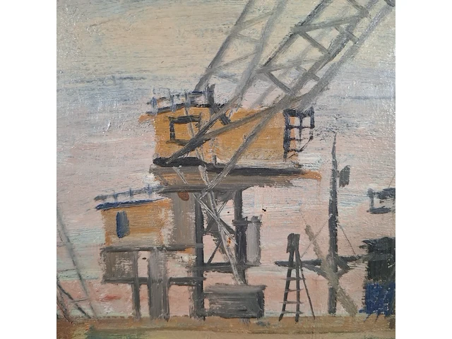 Schilderij, j.a. burgerhout, havenkant, 1957 - afbeelding 2 van  8