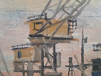 Schilderij, j.a. burgerhout, havenkant, 1957 - afbeelding 2 van  8