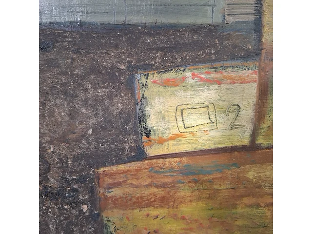 Schilderij, j.a. burgerhout, havenkant, 1957 - afbeelding 3 van  8
