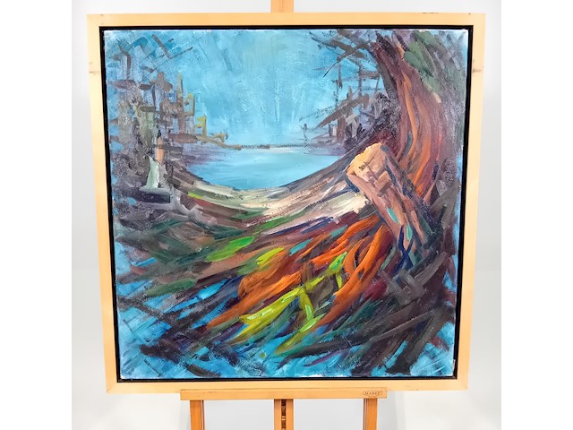 Schilderij, j.h. willemse, ochtend sloterplas, 1976 - afbeelding 1 van  7