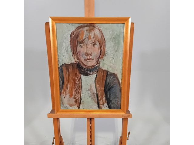 Schilderij, j.m.m. van santen, meisje met fanjack - afbeelding 1 van  7