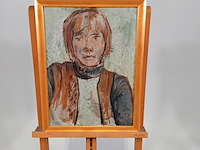 Schilderij, j.m.m. van santen, meisje met fanjack - afbeelding 1 van  7