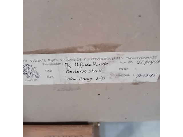 Schilderij, m. g. de ronde, oosterse stad, 1973 - afbeelding 7 van  8