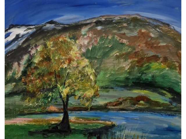 Schilderij, maya wildevuur (1944-2023), boom in landschap, 1995 - afbeelding 1 van  9