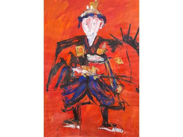 Schilderij, maya wildevuur (1944-2023), samuraivechter, 1989, gemengde techniek - afbeelding 1 van  9