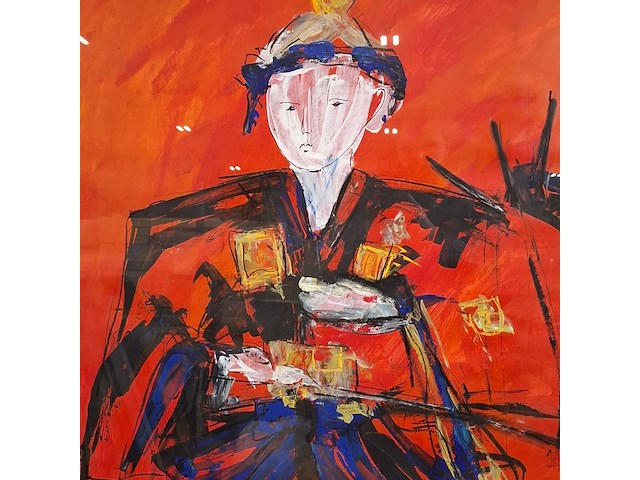 Schilderij, maya wildevuur (1944-2023), samuraivechter, 1989, gemengde techniek - afbeelding 6 van  9