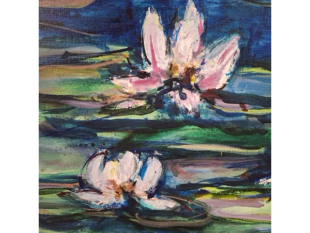 Schilderij, maya wildevuur, waterlelies, 1995 - afbeelding 3 van  8