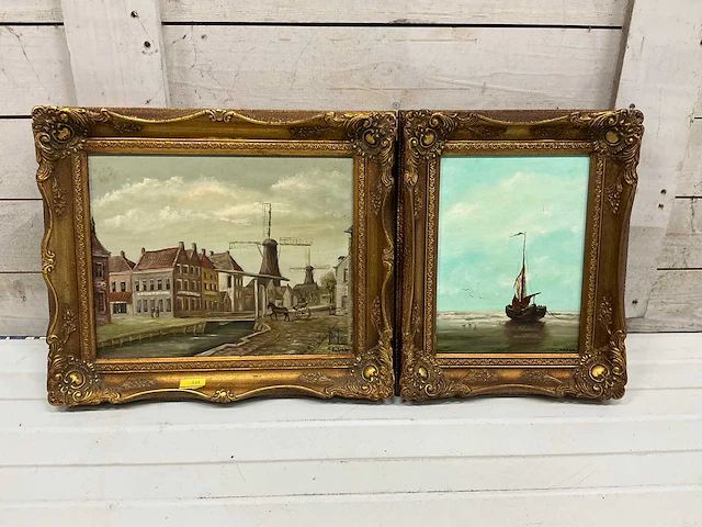 Schilderij molen en boot (2x) - afbeelding 1 van  9
