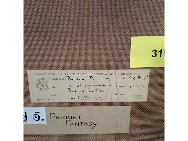 Schilderij, r. van der borden, parkiet fantasy, 1949 - afbeelding 6 van  6