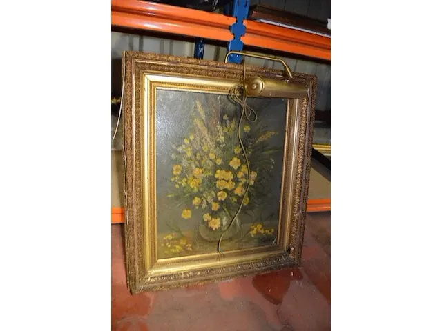 Schilderij vaas bloemen in vergulde kader met verlichting - afbeelding 3 van  6
