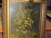 Schilderij vaas bloemen in vergulde kader met verlichting - afbeelding 3 van  6