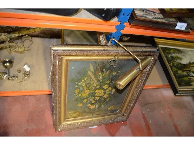 Schilderij vaas bloemen in vergulde kader met verlichting - afbeelding 5 van  6