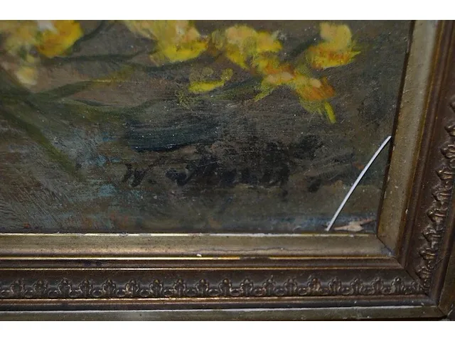Schilderij vaas bloemen in vergulde kader met verlichting - afbeelding 6 van  6