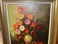 Schilderij vaas met bloemen in zwart met goudkleurige kader pirelli - afbeelding 3 van  6