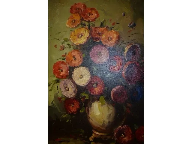 Schilderij vaas met bloemen in zwart met goudkleurige kader pirelli - afbeelding 5 van  6