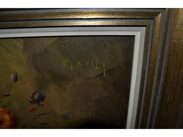 Schilderij vaas met bloemen in zwart met goudkleurige kader pirelli - afbeelding 6 van  6