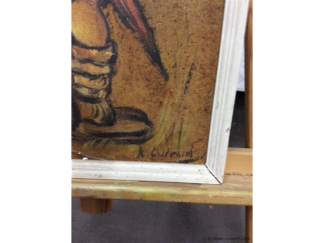 Schilderij vintage getekend - afbeelding 2 van  3