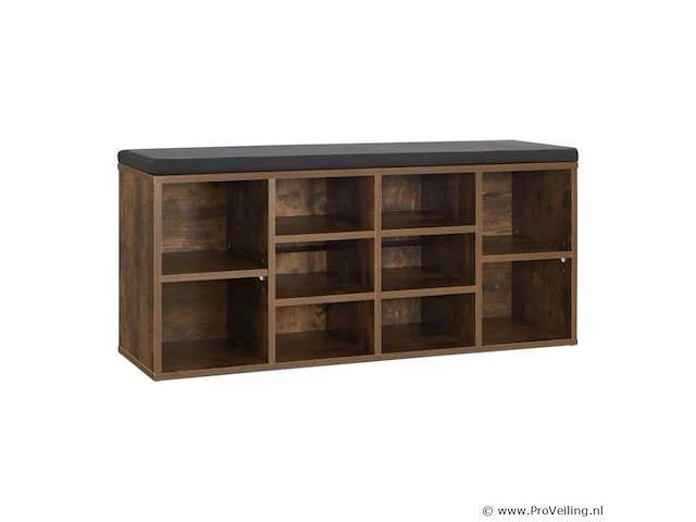 Schoenenkast / schoenenrek 10 vakken - 104 x 30 x 48 cm - donkerbruin - incl. zitkussen - afbeelding 1 van  10