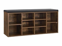 Schoenenkast / schoenenrek 10 vakken - 104 x 30 x 48 cm - donkerbruin - incl. zitkussen - afbeelding 1 van  10