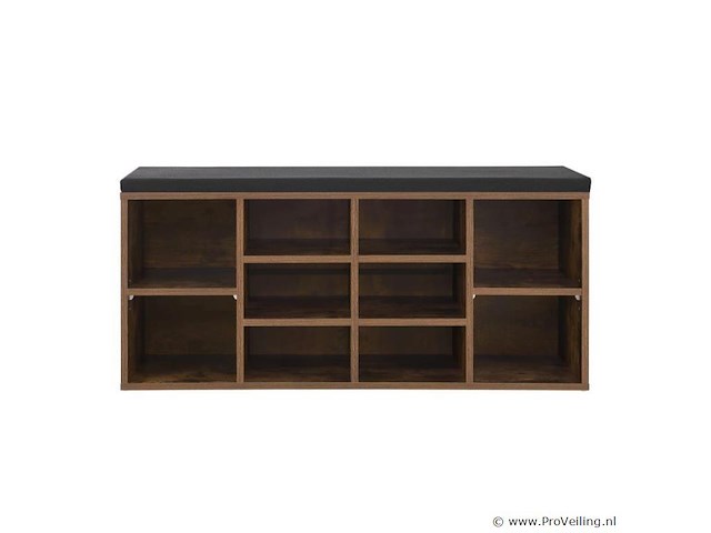 Schoenenkast / schoenenrek 10 vakken - 104 x 30 x 48 cm - donkerbruin - incl. zitkussen - afbeelding 4 van  10