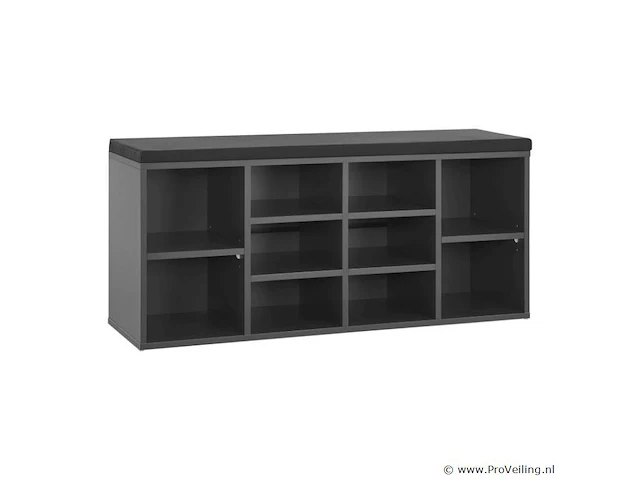 Schoenenkast / schoenenrek 10 vakken - 104 x 30 x 48 cm - donkergrijs - incl. zitkussen - afbeelding 1 van  10