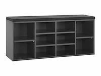 Schoenenkast / schoenenrek 10 vakken - 104 x 30 x 48 cm - donkergrijs - incl. zitkussen - afbeelding 1 van  10