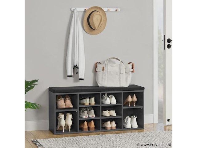 Schoenenkast / schoenenrek 10 vakken - 104 x 30 x 48 cm - donkergrijs - incl. zitkussen - afbeelding 3 van  10