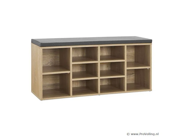 Schoenenkast / schoenenrek 10 vakken - 104 x 30 x 48 cm - houtkleur - incl. zitkussen - afbeelding 1 van  10