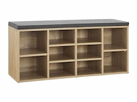 Schoenenkast / schoenenrek 10 vakken - 104 x 30 x 48 cm - houtkleur - incl. zitkussen - afbeelding 1 van  10