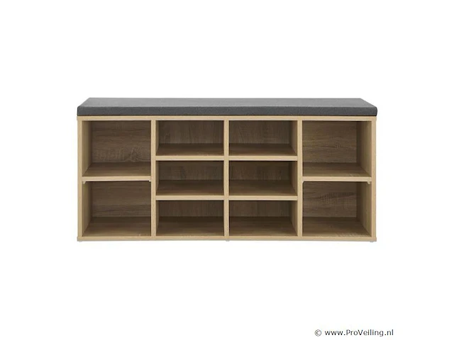 Schoenenkast / schoenenrek 10 vakken - 104 x 30 x 48 cm - houtkleur - incl. zitkussen - afbeelding 4 van  10