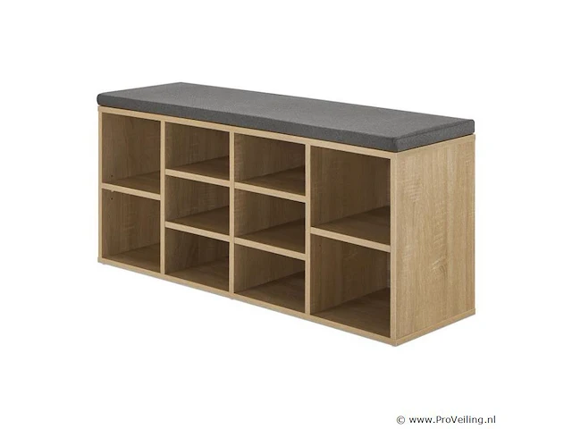 Schoenenkast / schoenenrek 10 vakken - 104 x 30 x 48 cm - houtkleur - incl. zitkussen - afbeelding 5 van  10