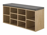 Schoenenkast / schoenenrek 10 vakken - 104 x 30 x 48 cm - houtkleur - incl. zitkussen - afbeelding 5 van  10