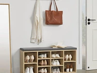 Schoenenkast / schoenenrek 10 vakken - 104 x 30 x 48 cm - houtkleur - incl. zitkussen - afbeelding 3 van  10