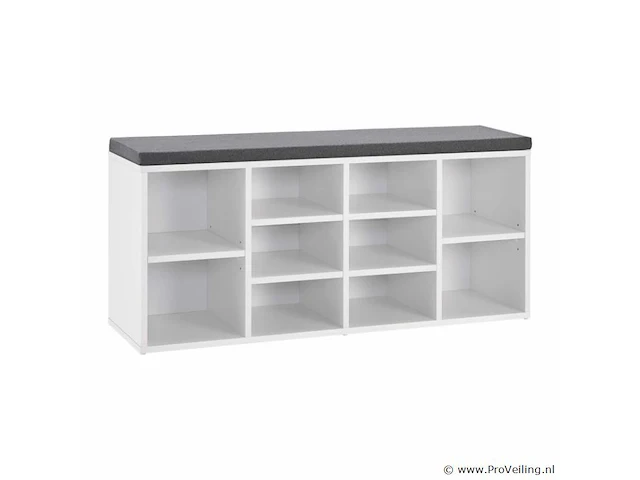 Schoenenkast / schoenenrek 10 vakken - 104 x 30 x 48 cm - wit - incl. zitkussen - afbeelding 1 van  10