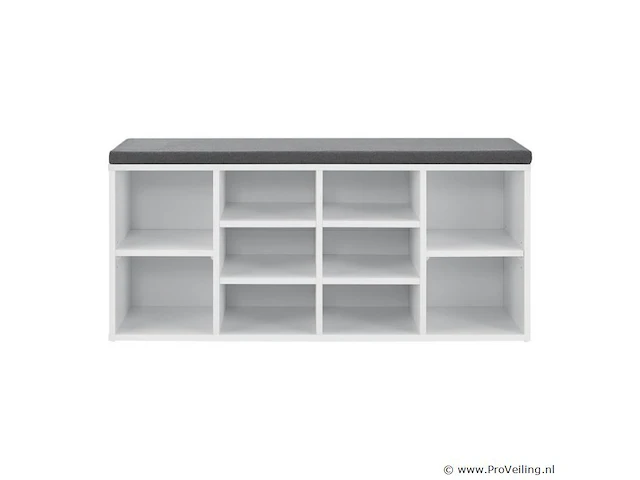 Schoenenkast / schoenenrek 10 vakken - 104 x 30 x 48 cm - wit - incl. zitkussen - afbeelding 4 van  10