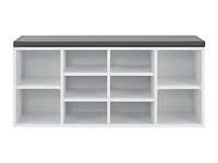 Schoenenkast / schoenenrek 10 vakken - 104 x 30 x 48 cm - wit - incl. zitkussen - afbeelding 4 van  10
