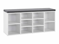 Schoenenkast / schoenenrek 10 vakken - 104 x 30 x 48 cm - wit - incl. zitkussen - afbeelding 1 van  10