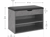 Schoenenkast / schoenenrek 2 vakken - 60 x 30 x 44 cm - betonkleur - incl. zitkussen - afbeelding 2 van  10