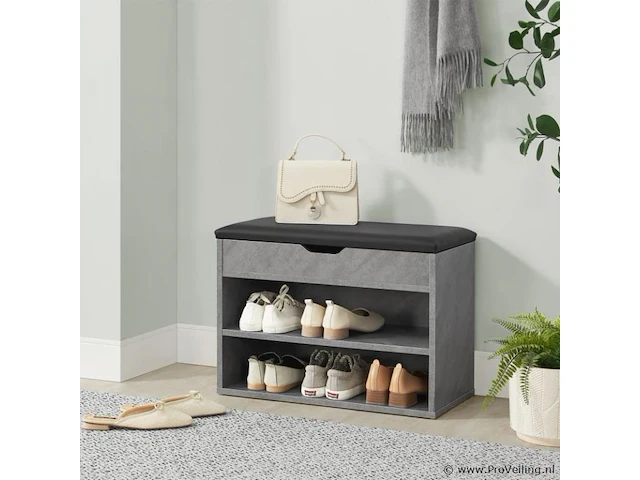 Schoenenkast / schoenenrek 2 vakken - 60 x 30 x 44 cm - betonkleur - incl. zitkussen - afbeelding 3 van  10